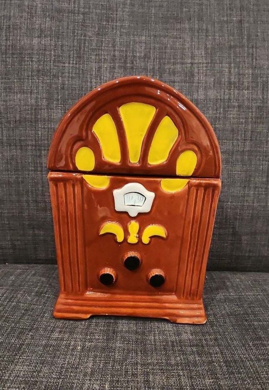 Vintage Ceramic Radio Cookie Jar Brown and Yellow